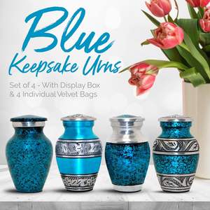 โกศขนาดเล็กของที่ระลึกสีน้ําเงินสําหรับเถ้ามนุษย์ - โกศเผาศพ ชุด 4 ชิ้นพร้อมกล่องและถุง - โกศสีน้ําเงินสําหรับเถ้าผู้ใหญ่ชายและหญิง - Product Image 3