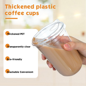 Vasos Desechables Biodegradables Transparentes con Tapas, Resistentes y Seguros para Alimentos, Aptos para Congelador, para Café Helado, Smoothies y Bebidas Frías - Product Image 4