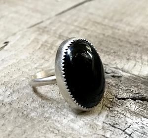 Bague en argent sterling 925 de style classique avec monture en onyx noir véritable pierre précieuse ovale pour anniversaire de mariage - Product Image 3