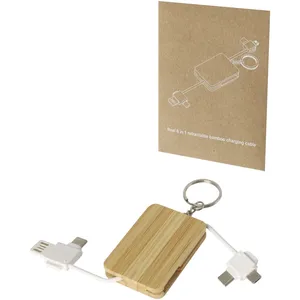 Sustainable 6-in-1 Charging <b>Cable</b> <b>Reel</b> Bamboo and Rubber Key Chains Eco-Friendly Gadgets - Product Image 3