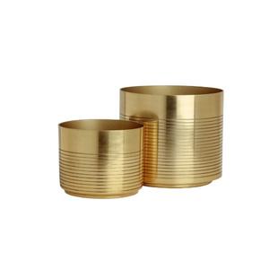 Lot de 2 jardinières en métal doré de forme ronde design nervuré intérieur extérieur décoratif maison balcon jardinière en métal - Product Image 1