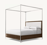 Collection de chambres à coucher modernes Sassanid OEM Lit à baldaquin à panneaux en ébène laqué Benoit en acier inoxydable poli