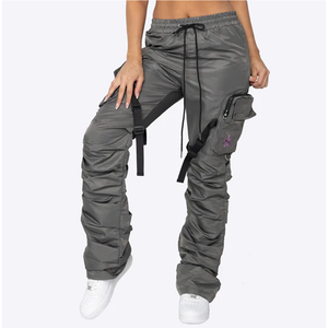 Pantalones Deportivos Casuales de Mujer, de Primavera, con Frente Plano, Cintura Media, Cordón Ajustable, 100% Algodón Satinado - Product Image 1