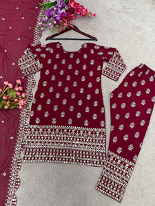 อินเดียแบบดั้งเดิมSalwar Kameez Kurtiด้านบนด้านล่างและDupatta Heavyเย็บปักถักร้อยเลื่อมทํางานพรรคสวมใส่ดูที่ขายส่ง - Product Image 4