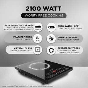Table de cuisson à induction portable Preethi Indicook IC125 2100 watts, cuisson sans gaz avec menus indiens prédéfinis, surface en verre cristal - Product Image 2