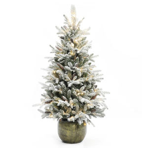 Sapin de Noël floqué pré-éclairé <span class=keywords><strong>en</strong></span> <span class=keywords><strong>pot</strong></span>, feuillage et pommes de pin enneigés, lumières LED chaudes, décoration d'hiver pour table et entrée - Product Image 1