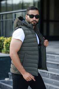 Chaleco Acolchado Informal de Lana para Hombre, Talla Grande, Cortavientos, Elegante, con Relleno de Micro Gel, Cuello en V, Cierre de Cremallera Corto para Invierno - Product Image 2