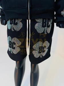 Rhinestone Printed <b>Hoodie</b> <b>and</b> <b>shorts</b> <b>Set</b> Cotton Streetwear Apparel Breathable Comfortable Black color <b>Hoodie</b> <b>Shorts</b> <b>Sets</b> - Product Image 5