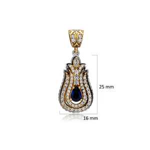 Joyería otomana auténtica de Grandbazaar, diseño turco hecho a mano, forma de tulipán, zafiro, piedra CZ, colgante de plata, venta al por mayor - Product Image 2