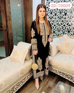 Readymade Traditionnel Ethnique Indien Pakistanais Kurti Ensemble, Velours Avec Séquence Broderie Travail Pleine Couture Partie - Product Image 4