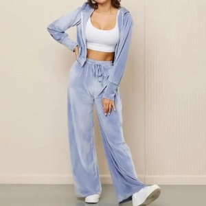 Tenues 2 pièces pour femmes Survêtement en velours Deux pièces Survêtements Sweat à capuche zippé Jacke Casual Jogging Set avec poches - Product Image 4