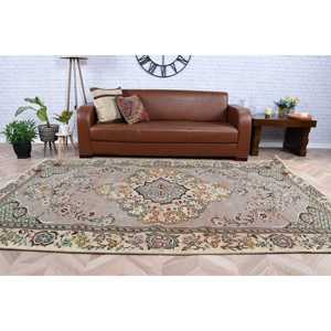 5.5x8.9 ft Vintage Rug, Turkish Rug, <b>Brown</b> Solid <b>Wool</b> Rug - Product Image 5