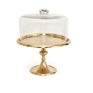 Support à gâteau rond de grande taille de qualité supérieure avec dôme, décoration de table, serveur à gâteau, finition dorée - Product Image 1