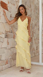ชุดเดรสยาวสำหรับผู้หญิงและผู้หญิงชุดเดรสปาร์ตี้สีเหลืองมีสไตล์เซ็กซี่ - Product Image 3