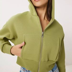 Sudadera Corta de Manga Larga de Algodón al por Mayor, con Logotipo Personalizado, Estilo Urbano de Alta Calidad, Sudadera con Capucha Corta para Mujer - Product Image 2