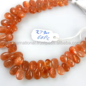 Perles de pierre de soleil naturelle lisses en forme de poire, perles Briolette, prix d'usine en gros 7x9-10x14MM - Product Image 1