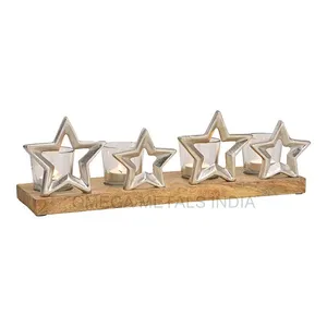 High Quality Aluminium And Wood Christmas Star Candle Holder for Christmas Decor & Gifts Hot Selling Christmas Ornaments