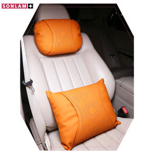 Seat Cushions & <b>Pillow</b> Wholesale ODM Nappa Leather Car Products <b>Orange</b> Car <b>Pillow</b> Waterproof Car Neck <b>Pillow</b> Customizable Design - Product Image 1