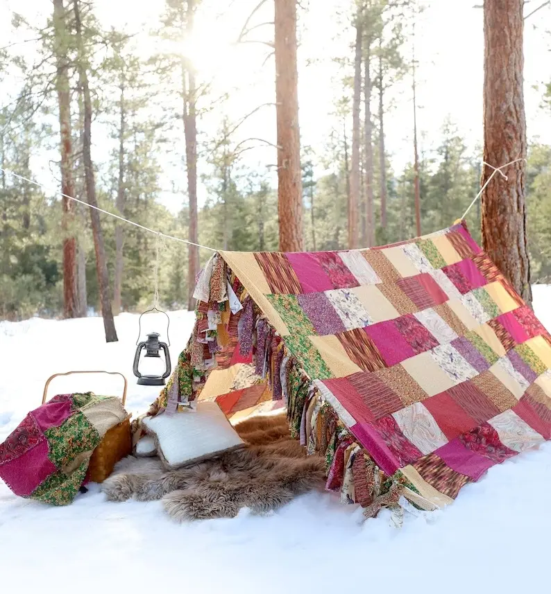 Stoffen Luifel Tent Handgemaakte Patch Workhut Patroon Picknicktent Voor Kinderen Levendige Kleuren Hoge Kwaliteit Wandeltent Voor Reizen