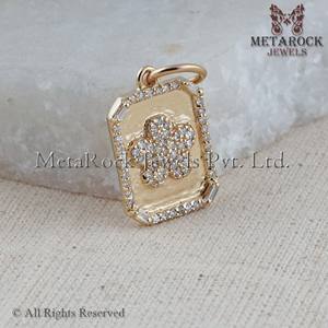 เพชรปูจี้ของแข็ง14พันสีเหลืองทองดอกไม้จี้เครื่องประดับ Banguette ตัดจี้ทองขายส่ง - Product Image 5