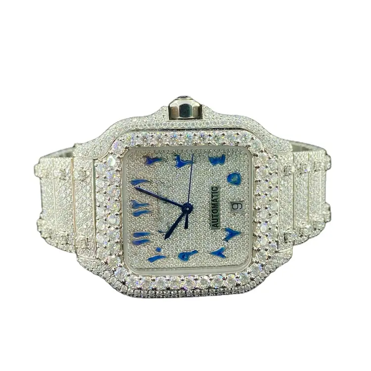 Top Quality Automatic Unisex VVS Moissanite 30 Carat Diamond Studded Watch Stainless Steel Unisex Hip Hop Watch Supplier