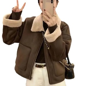 Veste d'hiver à carreaux en flanelle doublée de laine pour femmes avec bouton veste à capuche à manches longues hommes chandails manteau veste de style moto - Product Image 3