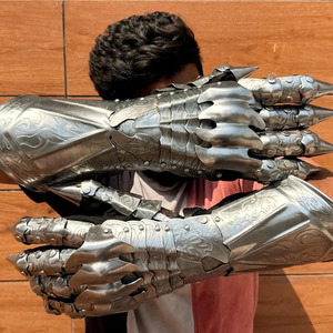 Medieval Fantasy Knight Gothic <b>Etching</b> Silver-Plated Polished Gloves Set Pair of Metal Craft Gauntlet Gloves - Product Image 3