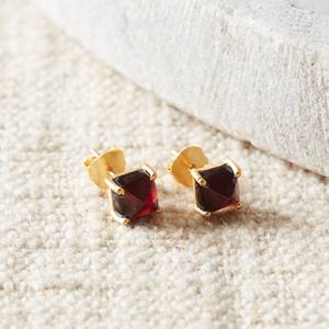 Gold Plated Genuine Red Garnet Faceted Cushion Cut Gemstone <b>Drop</b> <b>Earrings</b> 925 <b>Sterling</b> <b>Silver</b> Gold Matt Stud <b>Earrings</b> Wholesale - Product Image 1