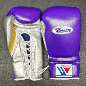 Premium Quality Genuine Cowhide Leather Winning Black Silver Sparring Laced Boxing Gloves Breathable Moisture Wicking - Product Image 2