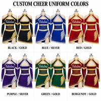 Uniforme de cheerleading personnalisé pour femmes, robe à manches longues noire et or avec strass et maille extensible