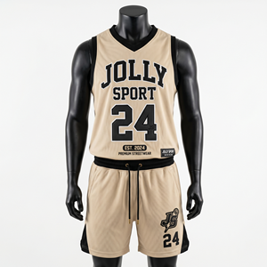 Breathable Mesh Basketball Jersey Shorts Uniform Beige Black Panels Custom jersey short <b>set</b> for men's - Product Image 3