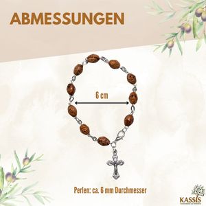 Olive wood <b>bracelet</b> with cross – Handmade in Bethlehem (decorated <b>beads</b>) - Product Image 3