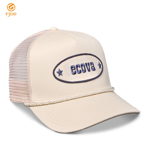 Casquettes de camionneur en maille à profil haut unisexe à la mode personnalisé 5 panneaux conception de corde 2D 3D logo brodé faible taxe fabriqué à partir de toile denim - Product Image 1