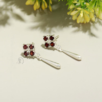 Nature Gemstone Jewelry 925 Sterling Silver Ovale Rouge Grenat Semi-Précieuse Gemstone Grenat Boucles D'oreilles Bijoux pour Femmes