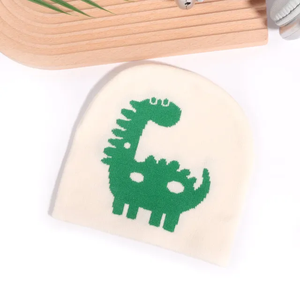 Gorro Jacquard para niños de otoño e invierno, gorros con patrón de dinosaurios, gorros cálidos de felpa de Color sólido para niños bonitos - Product Image 6