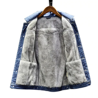 Veste d'hiver longue en jean vintage personnalisée pour homme, style motard, col montant tricoté, chaude et élégante