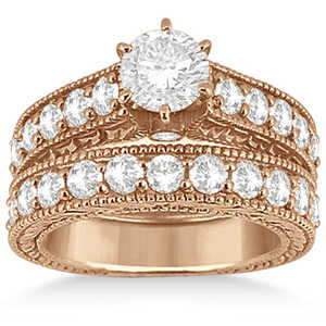 Anillo de Compromiso y Matrimonio de Oro Rosa de 14k con Diamantes Antiguos de 2.15ct - Product Image 5