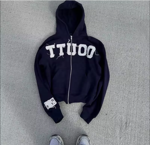 Sweat à capuche pour hommes 450 GSM Heavyweight Custom Distressed Embroidery Hoodie 100% Cotton Full Face Zip Streetwear for Winter Comfort Plain Dyed - Product Image 4