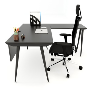 โต๊ะทำงานรูปตัวแอลสไตล์มินิมอล ท็อปไม้หุ้มหนัง ขาเหล็ก - Product Image 2