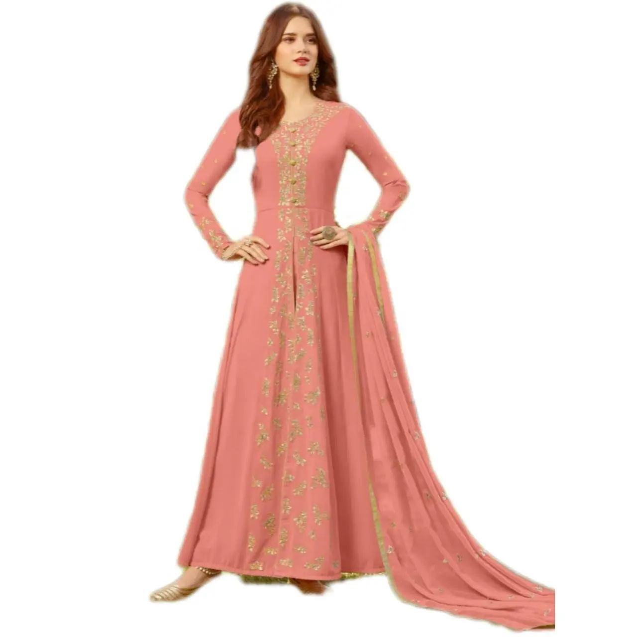 Western Style famous Long Lawn Style Gown Round Neck Special Women Ethnic Special Women Clothes FATEMA FASHION