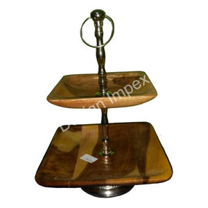 Plateaux en bois pour servir les aliments, décoration de table pour fête d'anniversaire, support à gâteau à 2 étages, respectueux de l'environnement - Product Image 1