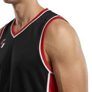 Ensemble d'uniformes de basketball unisexe noir, rouge et blanc, maillot sans manches à col en V, short respirant en polyester, imprimé par transfert thermique, pour adultes - Product Image 5
