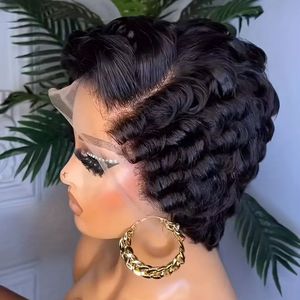 วิกผมสั้นแบบ Pixie Cut  13x4 Lace Front  <span class=keywords><strong>ผม</strong></span>แท้บราซิล  สำหรับ<span class=keywords><strong>ผู้หญิง</strong></span>ผิวสี  แบบลอน<span class=keywords><strong>สั้น</strong></span>  พร้อมเชือกผูกแบบใส  ขนาด 6 นิ้ว - Product Image 1