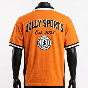 เสื้อรักบี้ผู้ชาย ผ้าคอตตอนผสมโพลีเอสเตอร์ ทรงปิเก้ สีส้ม แถบข้างสีดำ สกรีนโลโก้ปักลายตามสั่ง เสื้อรักบี้สำหรับเสื้อโปโล - Product Image 2