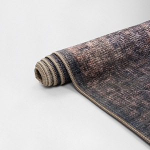 Alfombra de área de pelo bajo, lavable y plegable, de chenilla turca, estilo Art Deco, con diseño floral vintage desgastado en tonos taupe y malva, OEM ODM - Product Image 4