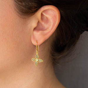 Fancy Designer 925 Silver <b>Earring</b> Golden Polished <b>Peridot</b> Petal Carved Gemstone <b>Earring</b> Latest <b>Earring</b> Design Comfortable - Product Image 3