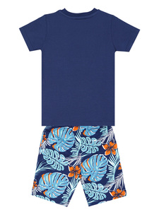 Denokids ชุดเซิร์ฟสองชิ้นสำหรับเด็กผู้ชาย, เซ็ตเสื้อยืดผ้าฝ้ายแขนสั้นสีกรมท่ากางเกงขาสั้นพิมพ์ลาย100% - Product Image 4