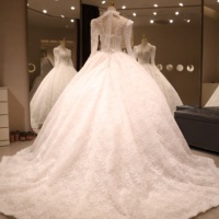 Robe de mariée de bal, col en V, manches longues, entièrement en dentelle, corset, taille basque, grande taille, style princesse, sur mesure, vente en gros