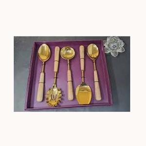 Acier inoxydable doré poli miroir avec poignée en résine couleur pêche couverts vaisselle louche fromage jeux d'outils pelle serveur à salade - Product Image 1