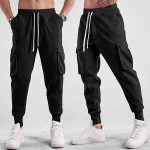 Ropa deportiva para hombre Otoño Invierno cálido acogedor Joggers pantalones Cargo solapa bolsillos pantalones de chándal para entrenamiento correr Jogging plano - Product Image 3